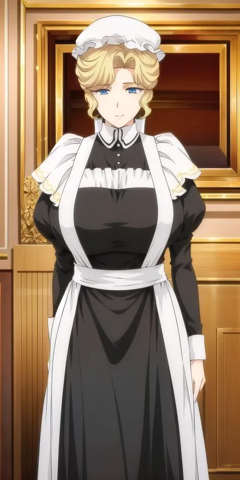 <lyco:Maria_VMV3:0.7>, Maria_VM, huge_breasts, standing, solo, VIctorian_Maid_Uniform, masterpiece, best quality, detailed face, detailed eyes, highres,