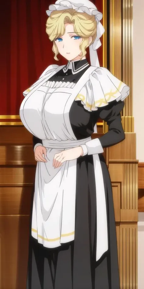 <lyco:Maria_VMV3:0.7>, Maria_VM, huge_breasts, standing, solo, VIctorian_Maid_Uniform, masterpiece, best quality, detailed face, detailed eyes, highres,