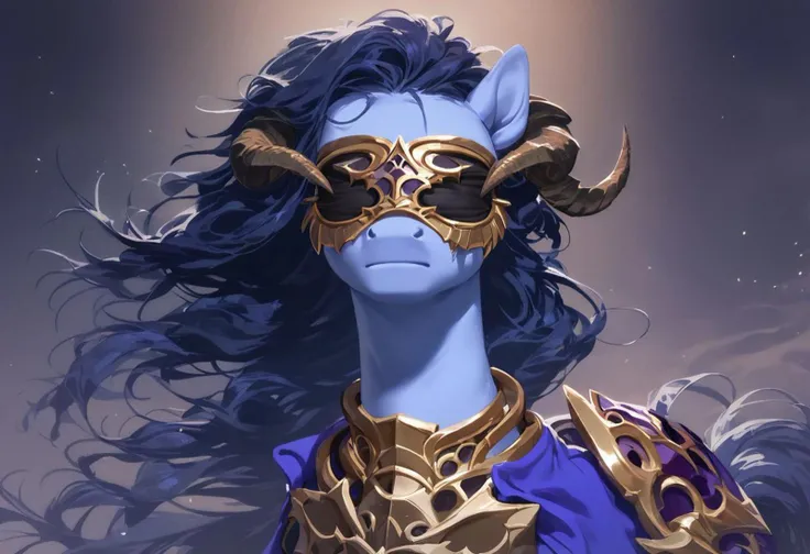score_9, score_8_up, score_7_up, score_6_up, score_5_up, ( flat colored: 1.2), fluffy body, (2d style:0.8), solo, (Illidan Stormrage:0.7), stallion, (batpony), Sharp, twisted horns crackling with fel energy, blindfold, blue skin, deep violet coat, flowing mane, dark green and black mane, wears dark ornate armor,
otherworldly landscape with jagged rocks,