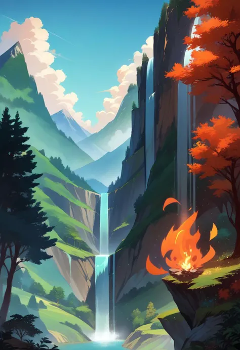 score_9, score_8_up, score_7_up, score_6_up, score_5_up, score_4_up, waterfall, mountains, forest, wind, fire, masterpiece, source_painted_concept_art
BREAK