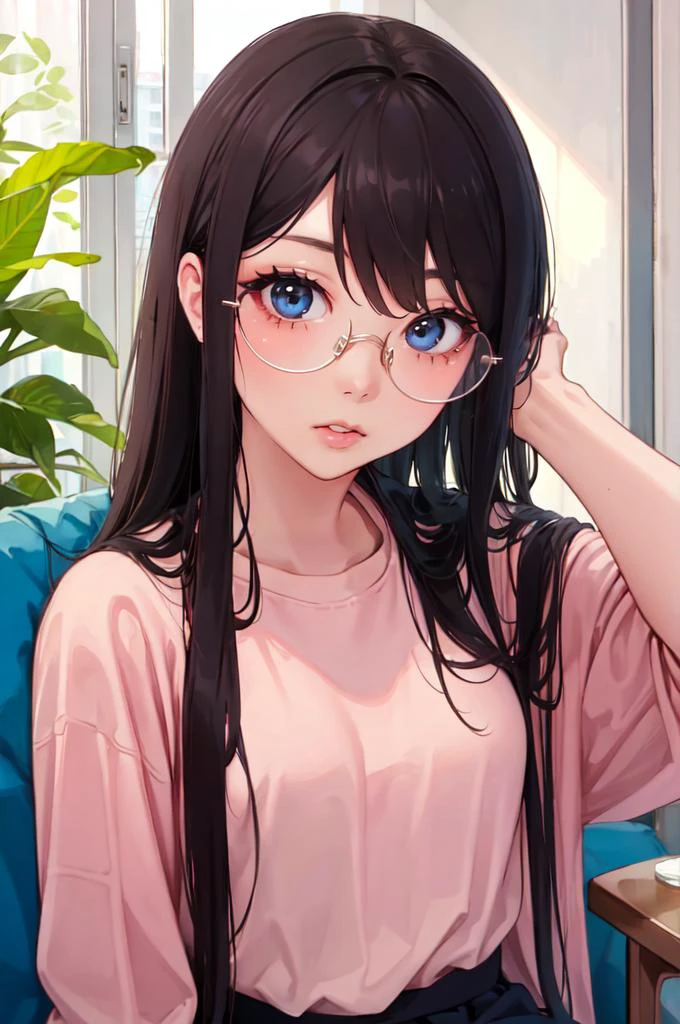 solo, <lora:ohisashiburi v2.0:0.7> <lora:LIP:1> (LilyPichuTI:0.9), glasses,, absurdres, ultra detailed, masterpiece, best quality, aesthetic, detailed,
