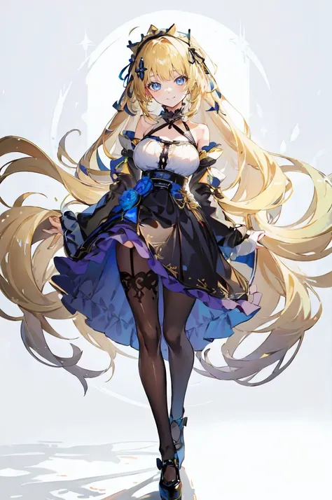 full body, solo, 1girl, looking to the side, :3, blush, small breasts, god rays, Delphinium Pacific Giant \(flower\), floral background <lora:sorairo_len_style_v01:1>