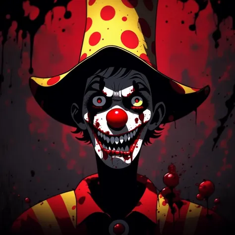 Clown with blood, creepy, horror, cute Cartoon,CuteCartoonAF,
, <lora:CuteCartoon15Config4WithTEV2:1>