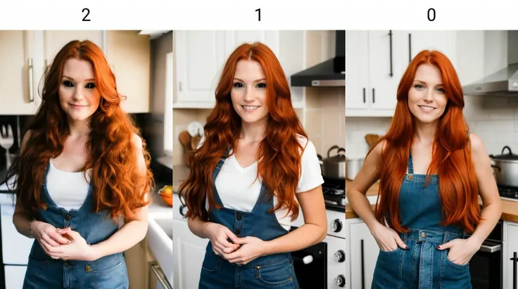 portrait photo of a 30 y.o woman, long hair, redhead, smiing to the camera in a kitchen <lora:BlackScleraSlider_v1:2:2:lbw=OUTALL>