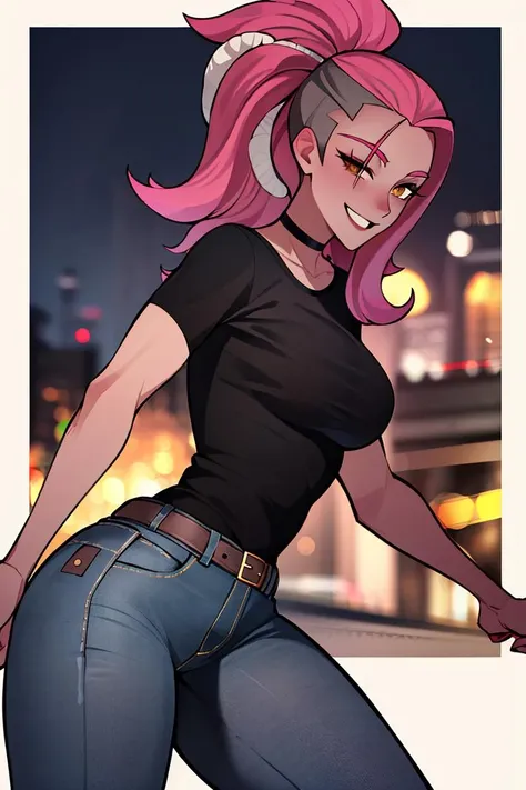 ((masterpiece,best quality)), absurdres,
<lora:Raine_AFK:0.8>, Raine_AFK, black tshirt, denim jeans,
solo, smiling, looking at viewer,
modern city, cinematic composition, dynamic pose,