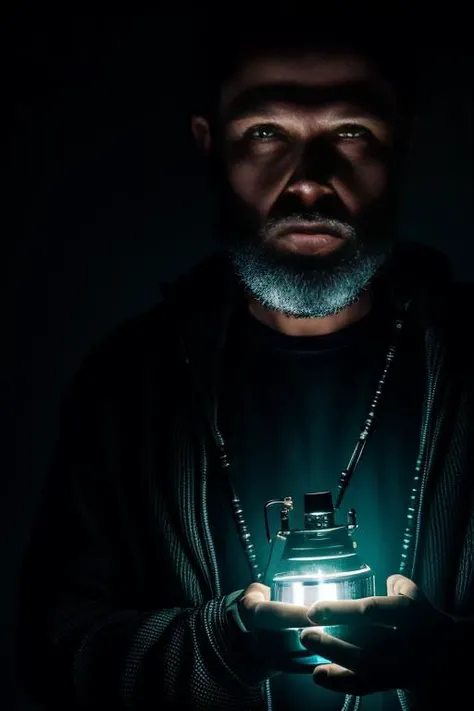 portrait of a biopunk Brewer Man, vibrant, masterpiece, 8k, intricate, ((cinematic light)), low key, high contrast,boron radiated glimmer,light, dramatic, (volumetric lighting:1.2), Moody Lighting, dark atmosphere,wearing gothic dress