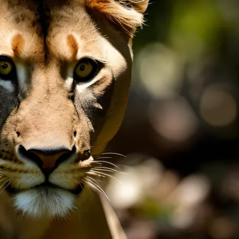 In this breathtaking Stable Diffusion creation,we present a stunning close-up that captures the very essence of beauty itself - the intricate details and colors found within a pair of mesmerizing eyes in a lions face. The background is a sunset on the African savanna,  With exceptional skill and precision,our master artists have rendered every aspect in ultra-high definition,showcasing the delicate veins,rich hues,and flecks of gold that make these orbs so enchanting. Natural light bathes the subject in warmth as it filters through the surrounding foliage,casting an ethereal glow upon the scene. As you craft your prompts,focus on every nuance that contributes to this exquisite composition,using only the best techniques and tools available to ensure each element works harmoniously to create a visual symphony that leaves viewers spellbound.,
Incorporate these elements into your image:,
- A striking macro shot of a pair of beautiful eyes,
- Exceptional detail captured with ultra-high definition technology,
- Warm natural lighting filtering through surrounding foliage,
- Rich color palette featuring shades of gold,green,and brown,
- An atmosphere of serenity and wonder surrounding the subject,
- Subtle textural details such as delicate veins and flecks of pigment,
- A sense of intimacy and connection between viewer and subject,
- rule of thirds,
