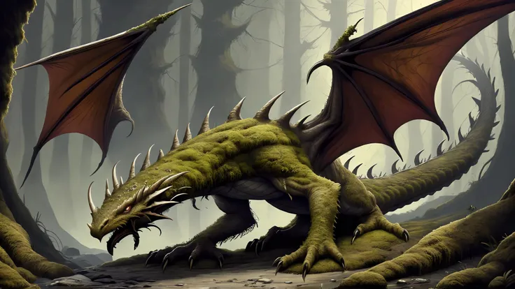 <lora:mosscovered:0.9>, moss, dragon, , full body, old (riverbank:0.6), (Masterpiece:1.3) (best quality:1.2) (high quality:1.1)
