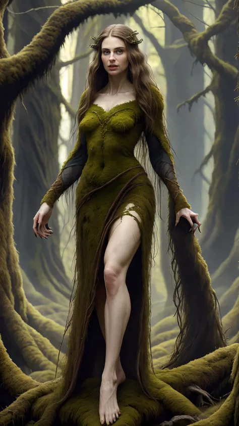 <lora:mosscovered:0.7>, moss, woman chin-length bob light brown hair, wearing moss (Asymmetrical skirts:0.5), (Track pants:0.5), , full body,  , (Masterpiece:1.3) (best quality:1.2) (high quality:1.1)