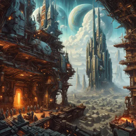 oil on matte canvas, sharp details, the expanse scifi spacescape ceres colony, intricate, highly detailed, digital painting, rich color, smooth, sharp focus, illustration, Unreal Engine 5, 8K, art by artgerm and greg rutkowski and alphonse mucha