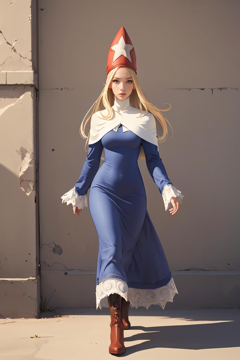 Araffe dressed in a blue dress and a red hat - SeaArt AI