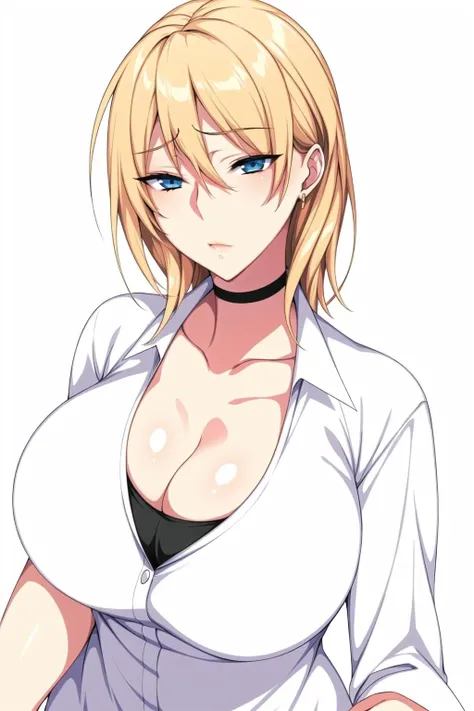 Simple White Background,
white shirt, collarbone, cleavage, short sleeves,
<lora:Tohsaka_Natsuki_Hamemakuri-KK77-V1:0.7>,
bangs, blonde hair, blue eyes,short hair,
<lora:Oda_Non_Style-KK77-V2:0.3>,<lora:more_details:0.1>,
1 girl, 20yo,Young female,Beautiful Finger,Beautiful long legs,Beautiful body,
Beautiful Nose,Beautiful character design, perfect eyes, perfect face,expressive eyes,perfect balance,
looking at viewer,(Focus on her face),closed mouth, (innocent_big_eyes:1.0),(Light_Smile:0.3),
official art,extremely detailed CG unity 8k wallpaper, perfect lighting,Colorful, Bright_Front_face_Lighting,White skin,
(masterpiece:1.0),(best_quality:1.0), ultra high res,4K,ultra-detailed,
photography, 8K, HDR, highres, absurdres:1.2, Kodak portra 400, film grain, blurry background, bokeh:1.2, lens flare, (vibrant_color:1.2),professional photograph,
(Beautiful,large_Breasts:1.4), (beautiful_face:1.5),(narrow_waist),