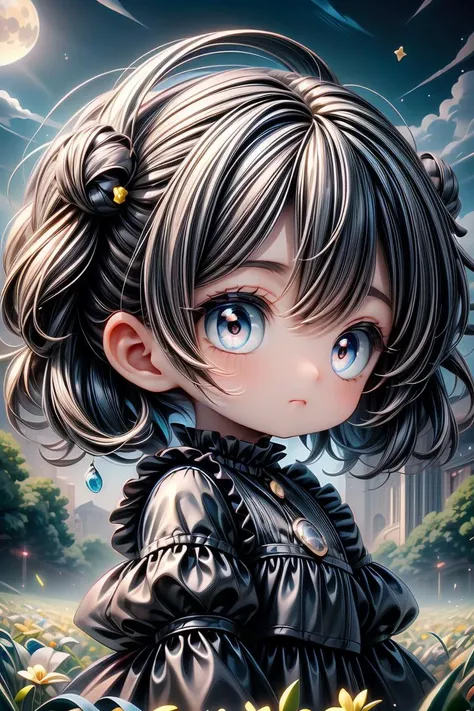 (black theme,dark_scenery:1.3),masterpiece,best_quality,professional_artwork,1girl,cute,kawaii,petite,closed_mouth,dark_blue_eyes,moon_eyes,multicolored_eyes,((Exquisite)), ((Elegant)), ((8K)), ((Masterpiece)), ((Spectacular)), ((Astounding)), concept art, Artwork, Visual representation, Illustrative concept, moonlight, Nighttime glow, Lunar illumination, Moonlit, 50mm, Nifty fifty, Natural field of view, Standard lens