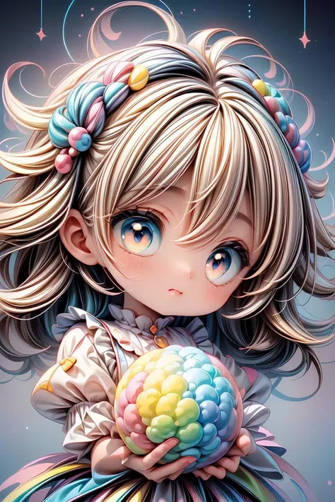 (dreamy world theme,colorful,vibrant,multicolored_background:1.3),professional_artwork,best_quality,1girl,(cute,kawaii:1.2),((Breathtaking)), ((Vibrant)), ((Unforgettable)), ((Mind-blowing)), ((Spectacular)), ((Impressive)), concept art, Conceptual art, Visual representation, Illustrative concept, ethereal lighting, Magical lighting, Transcendent atmosphere, Dreamlike light,closed_mouth