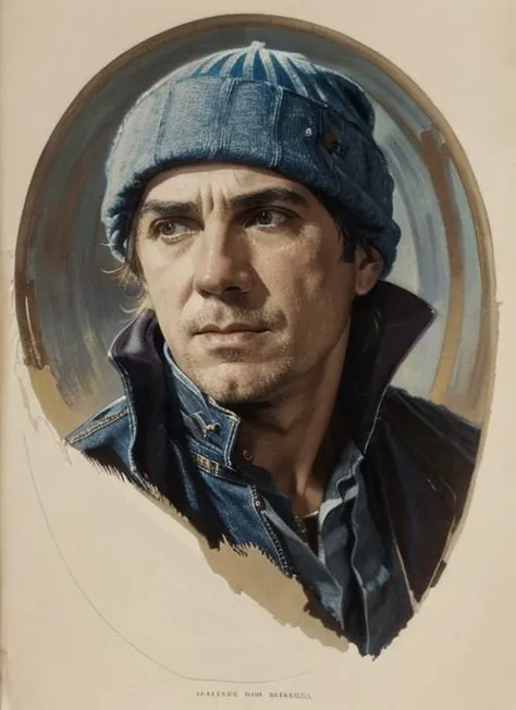 d1, a man, Alternative Rocker: Band T-Shirt, Faded Jeans, Converse Sneakers, Messy Hair, Beanie, detailed, by alphonse mucha, adolfo hohenstein, alice russell glenny, stanley artgerm lau, greg rutkowski, detailed, trending on artstation, trending on artstation, smooth <lora:Dracula:.85>