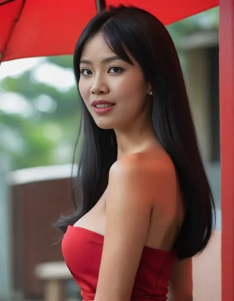 <lora:barbiefy:1.0> Vietnam, a young naughty woman flirting with the viewer at a red herring