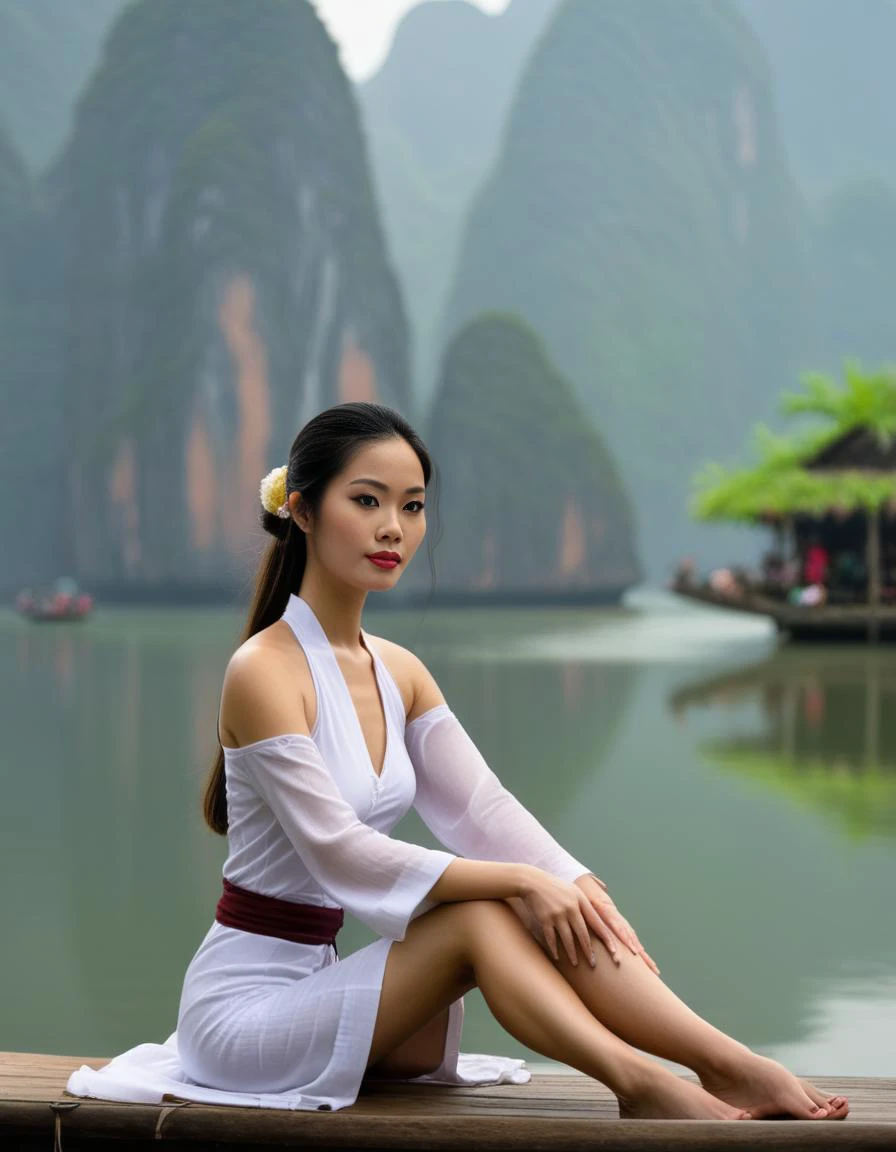 <lora:barbiefy:1.0> Vietnam, a young beautiful woman at a tranquil place