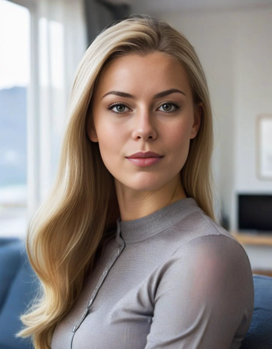 <lora:barbiefy:1.0> Norway, a young beautiful woman at a living room