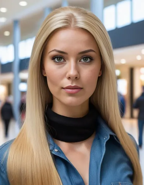 <lora:barbiefy:1.0> Norway,  a young beautiful woman at a mall