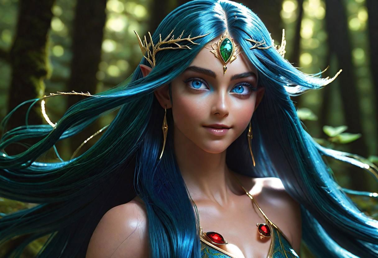 A close up of a woman with blue hair and a crown - SeaArt AI