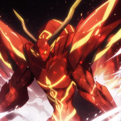 Red body, red energy, huge claws, yellow eyes, long horns on the head, energy lines
<lora:huoling:0.6>