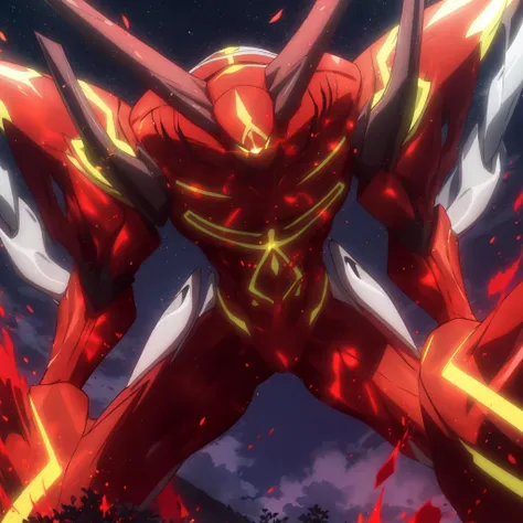 Red body, red energy, huge claws, yellow eyes, long horns on the head, energy lines
<lora:huoling:0.6>