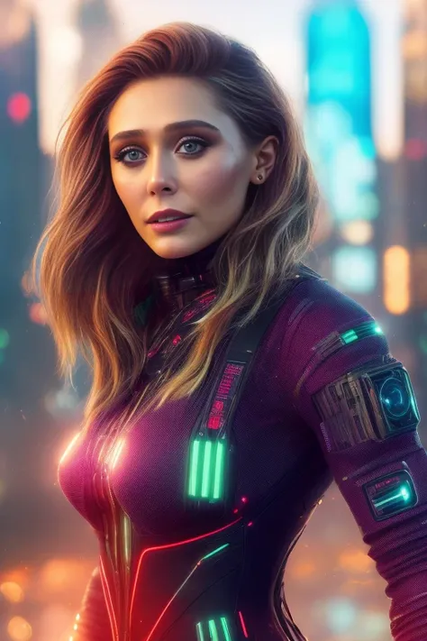extremely detailed photo of a woman, loraelizabeth, cyberpunk, futuristic, cyberpunk bodysuit, 8k uhd, RAW photography, model photoshoot, detailed skin, skin imperfections