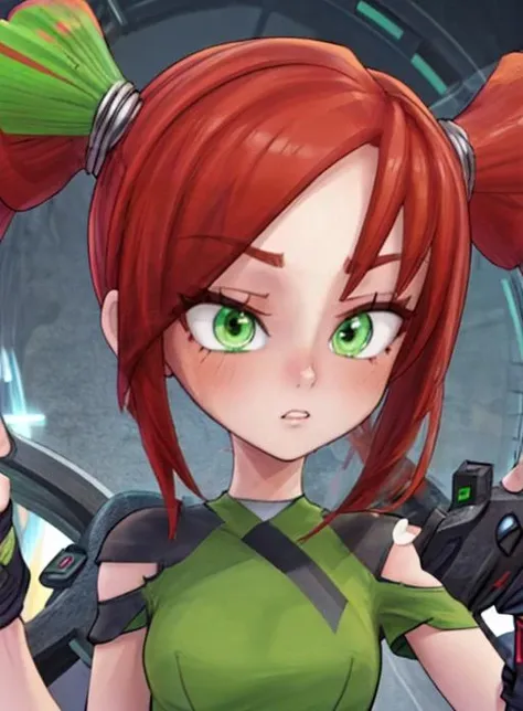 best quality, (masterpiece),(ultra-detailed), (high quality), (high resolution), <lora:add_detail:0.7> , <lora:trixie:0.7>,trixie, red hair, twintails, gloves, short twintails,green eyes, green shirt,
