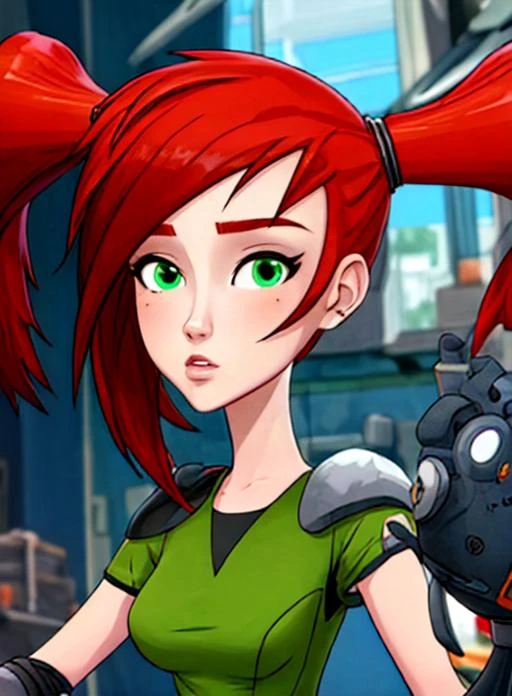 best quality, (masterpiece),(ultra-detailed), (high quality), (high resolution), <lora:add_detail:0.7> , <lora:trixie:0.7>,trixie, red hair, twintails, gloves, short twintails,green eyes, green shirt,