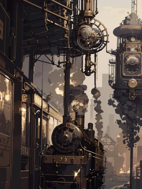 ((steampunk:1.3)), ((extremely detailed illustration)), highres, ((extremely detailed and beautiful background)), (professional illustrasion), (official art), ((Ultra-precise depiction)), ((Ultra-detailed depiction)), (beautiful:1.2 and aesthetic:1.2), beautiful detailed, intricate:1.1, nice hands, perfect hands, 
Galactic railway terminal at dawn. A sleek space locomotive, resembling a steam engine, rests at the station before embarking on a cosmic journey.,