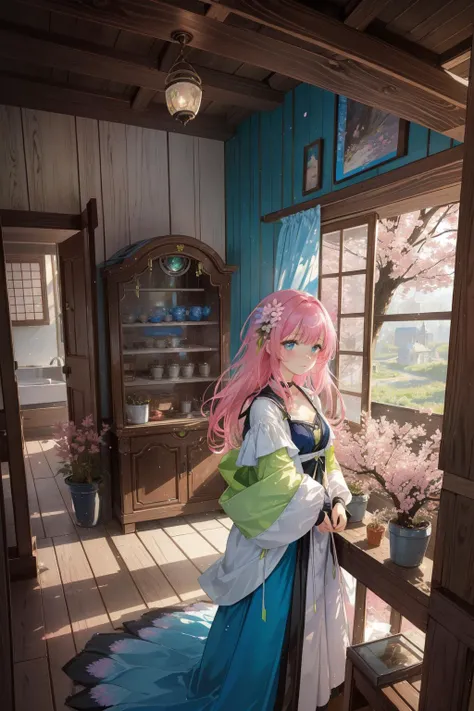 1girl, [ (photography art stylized by Leszek Bujnowski:1.2) : (Martina Hoffman:1.2) : (Lee Madgwick:1.3) :6], dramatic Color splash, concept art, landscape of a [Simple:Evocative:14] Sakura ([Jamestown|Flower shop]:1.3) from inside of a Dollhouse, fairy tale, desolate nature and reeds, at Overcast, Dynamic, Awe, Medieval art, electric pink lighting, F/2.8, Ektachrome, dripping DayGlo blue, Lime green and Gradient details, pixiv, RTX, heroic
