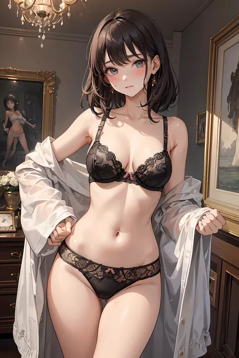 (masterpiece, best quality), 1girl, skinny, underwear, blush, looking at viewer, bra,