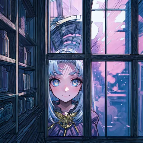 <lora:Medea-10:1>, (masterpiece:1.4), (illustration:1.2), (best quality:1.4), (best aethetic:1.2), (beautiful art:1.4), (ultra-detailed:1.4), (8k), (HDR), (sharp focus), (intricate),(beautiful and aesthetic:1.2), (colorful, highest detailed face, bright expressive eyes), 1 girl, solo, (perfect anatomy), nice hands, perfect hands, MedeaRobe, elf ears, sitting on a window frame, scenery, inside modern house, window, city outisde window, nightime, dim light, facing the viewer,  (face focus), (full body) <lora:add_detail:0.65> <lora:hairdetailer:1> <lora:GoodHands-beta2:1> <lora:thickerLinesAnimeStyle_loraVersion:1>