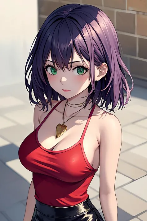 (masterpiece, best quality), 1girl,    <lora:rinslet-nvwls-v1:1> rinslet walker, green eyes, necklace, red camisole, pencil skirt, black skirt