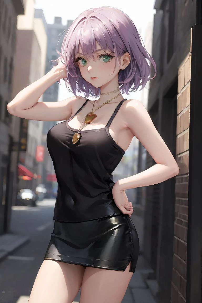 (masterpiece, best quality), 1girl, <lora:rinslet-nvwls-v1:1> rinslet walker, green eyes, necklace, red camisole, pencil skirt, black skirt