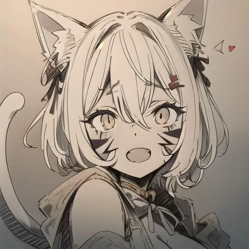 cute female child,cat ear,succinct,A look of disgust,handpainted,Uncolored line drawings