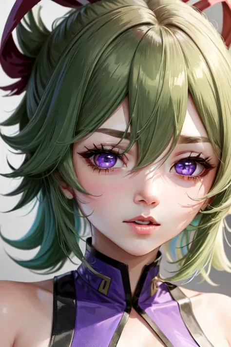 purple eyes, ((closeup, closeup shot, face, detailed eyes)), extreme details, shiny, shiny hair, shiny clothes,
<lora:kuki_shinobu-000013:.75> kuki shinobu \(genshin impact\), hair_ornament, green hair