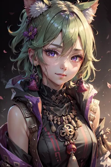 purple eyes, closeup, face, detailed eyes, shiny hair, shiny, shiny clothes, extreme details, masterpiece, slight smile, hair_ornament, <lora:kuki_shinobu-000013:.55> kuki shinobu \(genshin impact\), green_hair,
<lora:CyberpunkStyleV1:.75> PunkAI