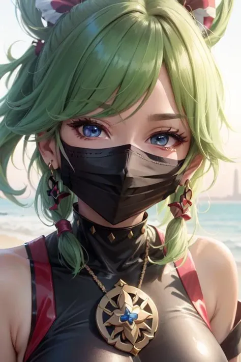 ((masked)), closeup, face, detailed eyes, shiny hair, shiny, shiny clothes, extreme details, masterpiece, slight smile, hair_ornament, <lora:kuki_shinobu-000013:.55> kuki shinobu \(genshin impact\), green_hair,