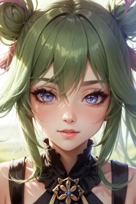 ((closeup, closeup shot, face, detailed eyes)), extreme details, shiny, shiny hair, shiny clothes,
<lora:kuki_shinobu-000013:.75> kuki shinobu \(genshin impact\), green_hair