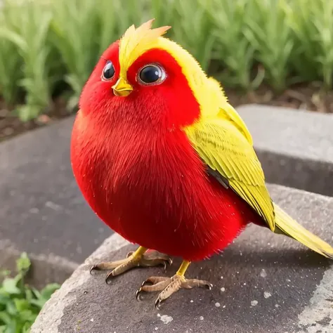bird, red, full body, looking at viewer, sky,