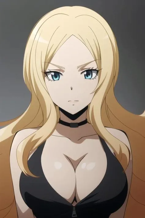 best quality,ultra high res, 1girl,<lora:IrinaJelaviÄR4:0.7>,IrinaJelaviÄR4,blonde hair, blue eyes, simple background,upperbody, choker, cleavage,
