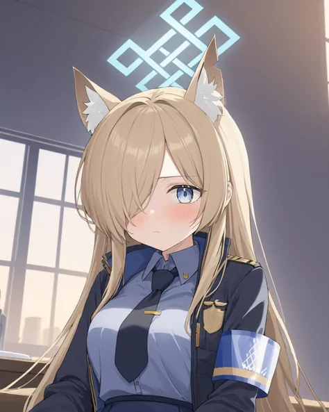 kanna \(blue archive\),1girl, hair_over_one_eye, animal_ear_fluff, black_necktie, sitting, looking_at_viewer, collared_shirt, blush, halo, id_card, armband, long_sleeves, skirt, window, solo_focus, own_hands_together, holding, closed_mouth, open_clothes, black_jacket, pov, indoors, 1other
<lora:kanna_(blue_archive)_image1422_2023-11-28:1>halo. gorgeous,key visual, vibrant, studio anime,award-winning, professional, highly detailed,high budget, cinemascope
