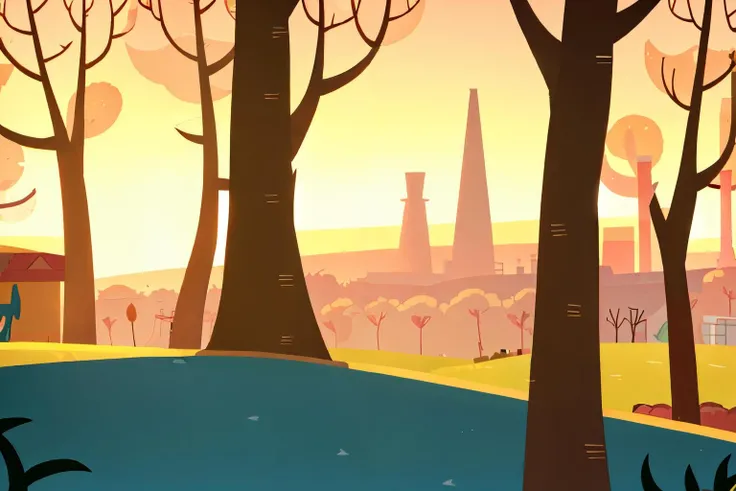 nitw style, no humans, scenery, outdoors, sun, tree, sky, building<lora:nitw_style_v2:0.8>