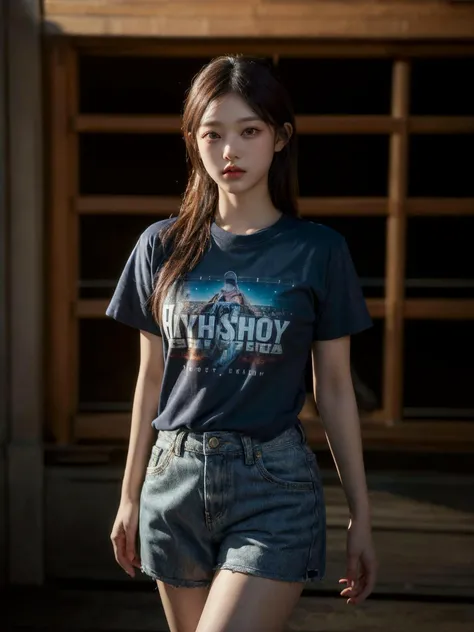 <lora:Haerin:1> Haerin, 1girl, solo, realistic, (cowboy shot:1.2), shorts, t-shirt, jewelry,  <lora:more_details:0.3>, (high quality:1.4), (photorealistic:1.6), 8k, uhd, highres, absurdres, professional photo, highly detailed, detailed skin, masterpiece, (hyperrealism)