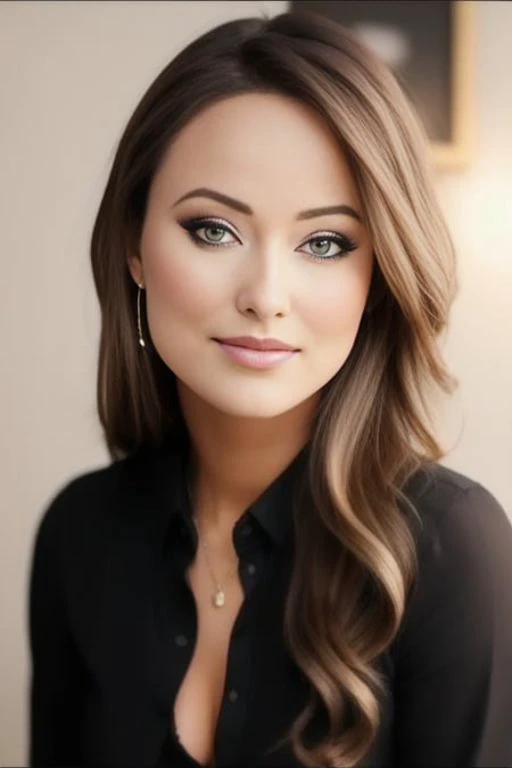 a woman (face <lora:OliviaWildFace:0.9>) with small breast implants , maid, stand, mansion, flirt, makeup