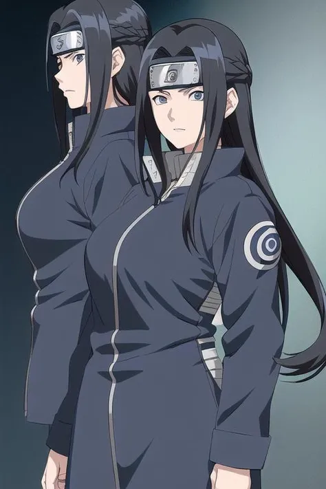masterpiece, best quality, 1girl, female, (((middle aged))), ((motherly)), (((Mature))), kishimoto style, black hair, long hair, spiky-hair, dark eyes, blue jacket, tall, matte painting, detailed, ((eye focus)), naruto (series), ((cell shading)), forehead protector, ((konohagakure symbol)), blue theme, <lora:narutoStyleLora_v10:0.3>