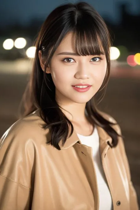 1girl,(wearing a sweater and long jacket:1.2),(RAW photo, best quality), (realistic, photo-realistic:1.4), masterpiece, an extremely delicate and beautiful, extremely detailed, 2k wallpaper, Amazing, finely detail, extremely detailed CG unity 8k wallpaper, ultra-detailed, highres, soft light, beautiful detailed girl, extremely detailed eyes and face, beautiful detailed nose, beautiful detailed eyes,cinematic lighting,city lights at night,autumn scenery,maple leaves in autumn,in a park,park light,perfect anatomy,slender body,smiling <lora:takamatsuhitomi_lora:0.8>