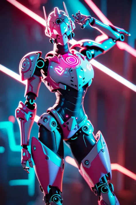 score_9, score_8_up, score_7_up, score_6_up, cybrk, 1girl, robot model posing in neon light (armor:1.3), exciting pose, one arm raised, power, exciting cyborg machine, creature, cinematic, perfect shadows, tilt shift, 3d <lora:cybrk-knight:1>