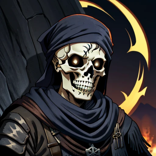 skeleton, focus on character, portrait, looking at viewer, solo, half shot, detailed background, (sinister dark fantasy theme:1.1), cursed outlaw, realistic skin, tattered, weathered privateer captain 0.5::uniform, bandana, enchanted amulet, sinister smile, dynamic pose, treasure map, tropical beach, pirate hideout, docks, palm trees, sand, peaceful, loot, dark shadows, cinematic atmosphere, <lora:RPGSkeleton:1> skeleton,